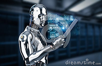 Automation server with robot in server room Stock Photo